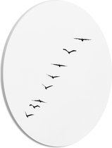 PVC Schuimplaat Ovaal - Wegtrekkende Vogels in Witkleurige Lucht - 21x28 cm Foto op Ovaal (Met Ophangsysteem)
