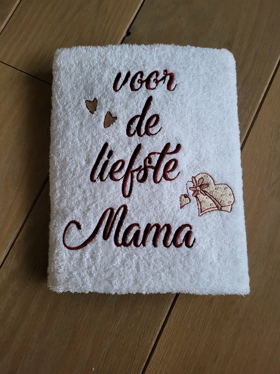 witte handdoek voor de liefste mama/moederdag/geborduurde tekst