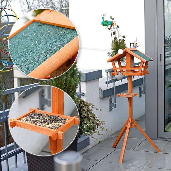 Relaxdays Bird Feeder on Standard, Weatherproof Roof, HBD