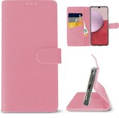 IPhone 12 & 12 Pro hoesje – Book Cover Case – Pasjeshouder - Siliconen Portemonnee Hoesje – Handgemaakt – Roze – Kunstleer