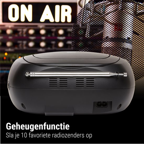 Nikkei NPRC56PK Digitale radio, draagbaar, Bluetooth, boombox met cd-speler, USB-aansluiting en hoofdtelefoon, batterijen en stroombron, lcd-display, compact, roze