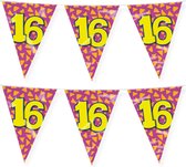 Paperdreams verjaardag 16 jaar thema vlaggetjes - 2x - feestversiering - 10m - folie - dubbelzijdig