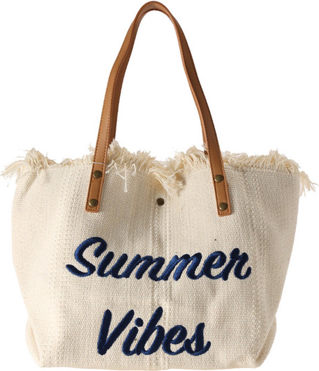 RAMBUX® - Strandtas - Summer Vibes - Melkwit - Shopper Canvas - Schoudertas - Zomer & Strand - 25 Liter