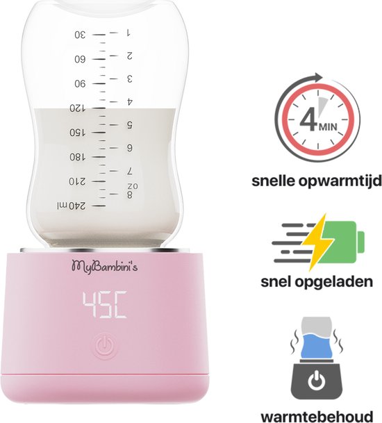 MyBambini's Bottle Warmer Pro™ - Draagbare Baby Flessenwarmer voor Onderweg - Roze - Geschikt voor AVENT Philips, Chicco & Dodie