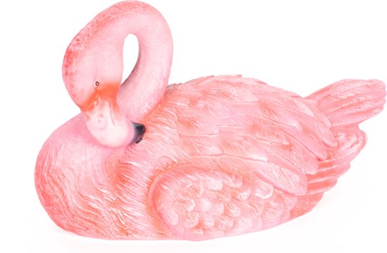 Dierenbeeld drijvende flamingo vogel 21 cm tuinbeeld - Tuindecoraties - Dierenbeelden