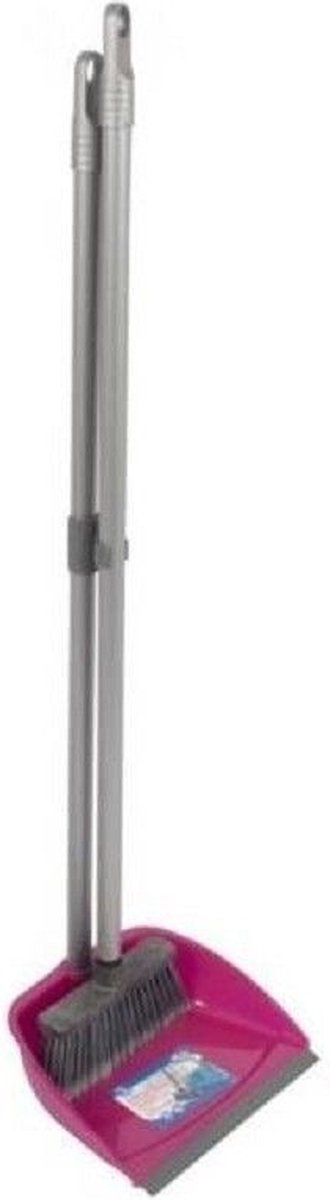 Goedkoopste Kunststof stoffer en blik roze met lange stelen 76 cm - Schoonmaak artikelen - Bezem/veger roze met lange steel