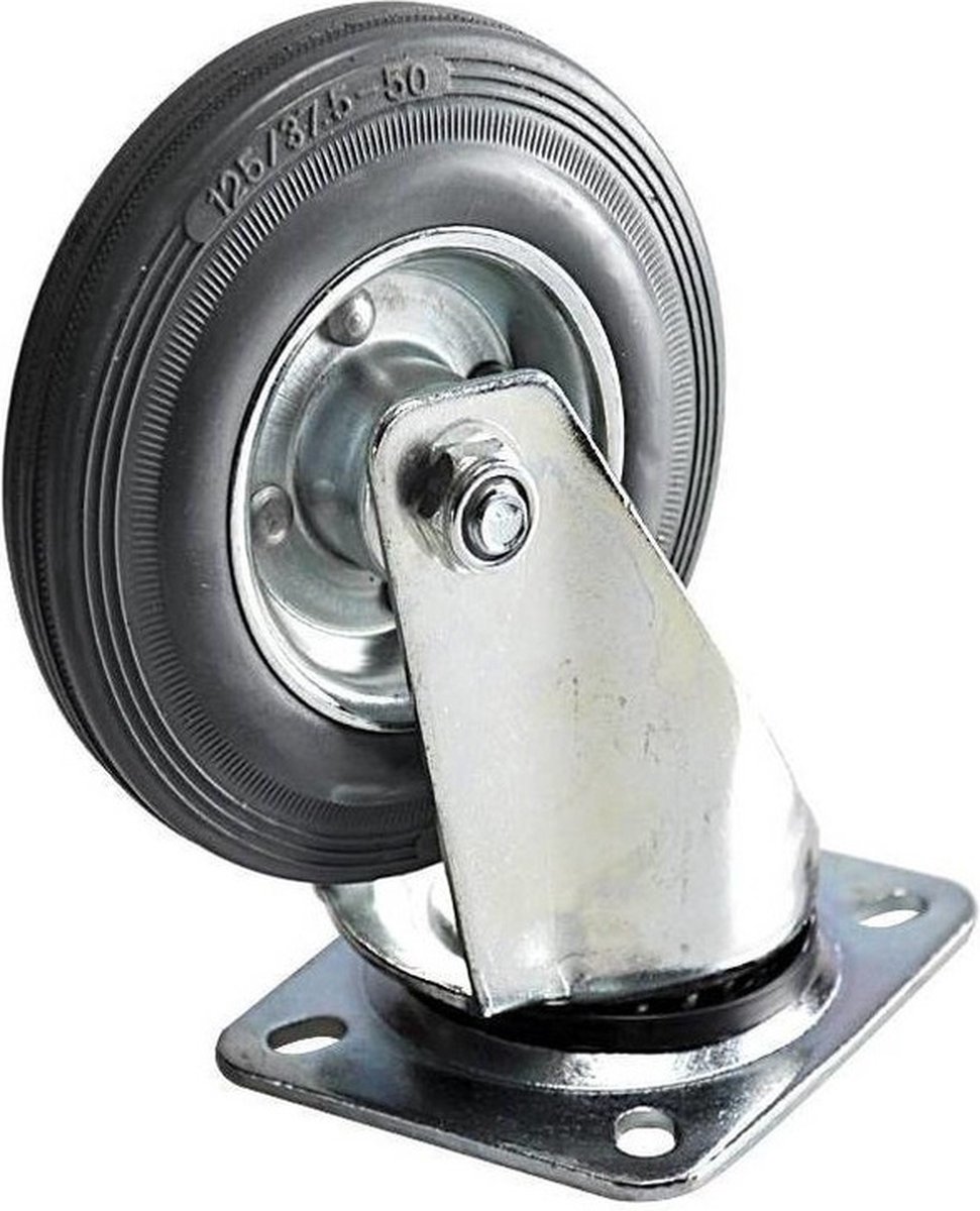 Benson Zwenkwieltje - 8x - rubber zwart - 125 mm - draagkracht 100 kg - transportwiel