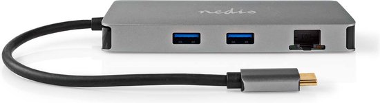 Nedis USB Multi-Port Adapter - USB 3.2 Gen 1 - USB-C Male - Micro SD / RJ45 Female / SD / USB-C Female / 2x HDMI / 2x USB-A Female - 5 Gbps - 0.20 m - Rond - Verguld - PVC - Antraciet - Doos