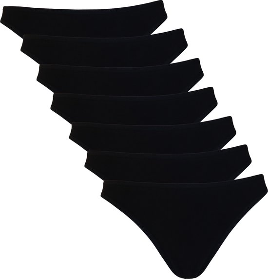 Vanilla - String femme, Sous-vêtements femme, Lingerie - 7 pièces - Coton égyptien - Zwart - L