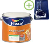 Flexa Easycare - Muurverf Mat - Gebroken Wit / RAL 9010 - 2,5 liter + Flexa muurverf roller - 5 delig