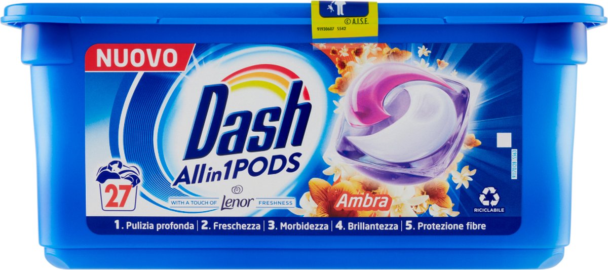 Dash PODS Détergent Lenor tout en 1 en capsules ambre 27 lavages