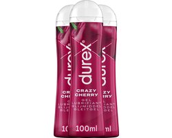 Durex Glijmiddel Crazy Cherry - Kers - waterbasis - 100ML - 3 Stuks - Voordeelverpakking
