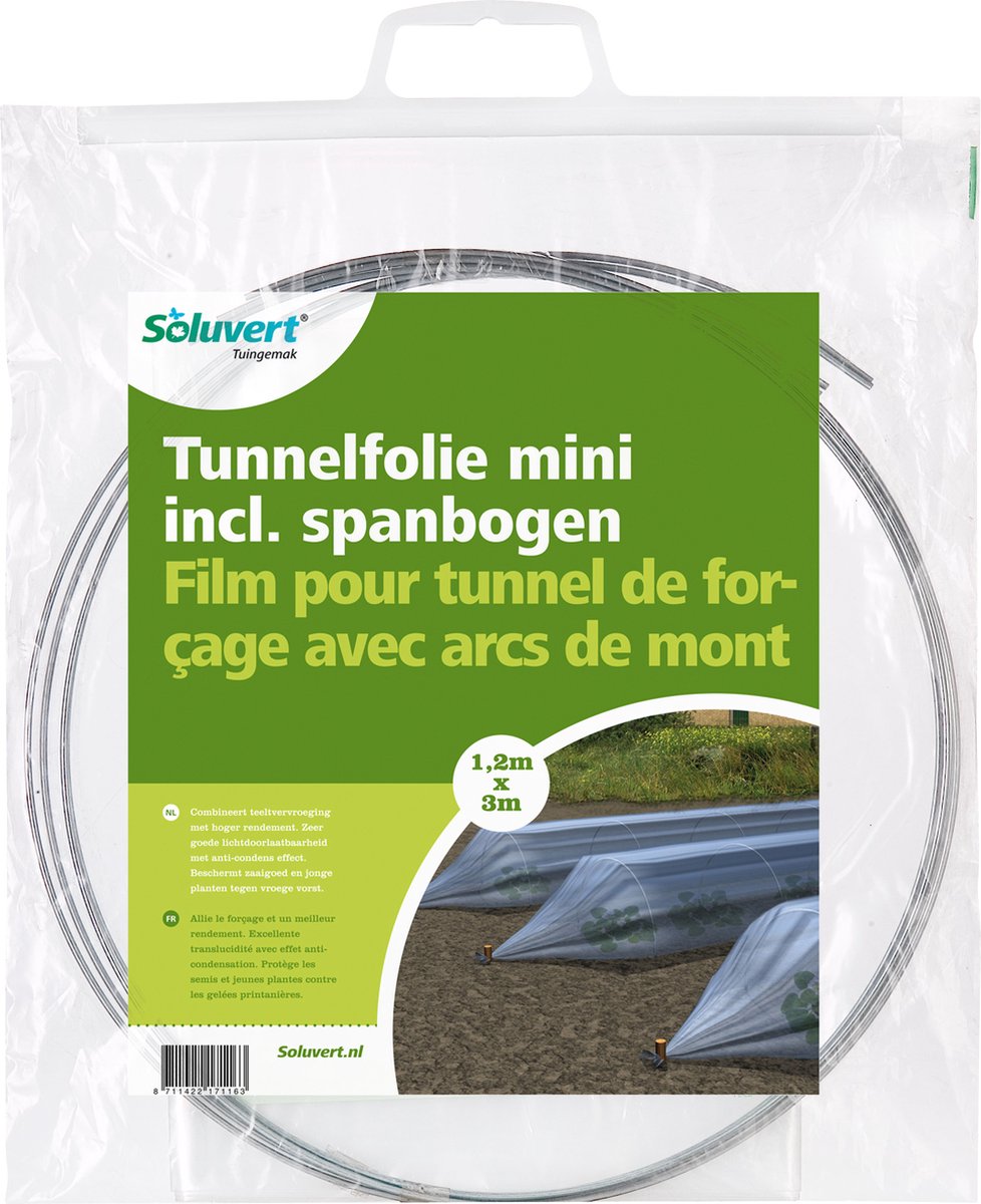 Soluvert - Tunnelfolie met stalen spanbogen - 1,2 x 3m - Soluvert