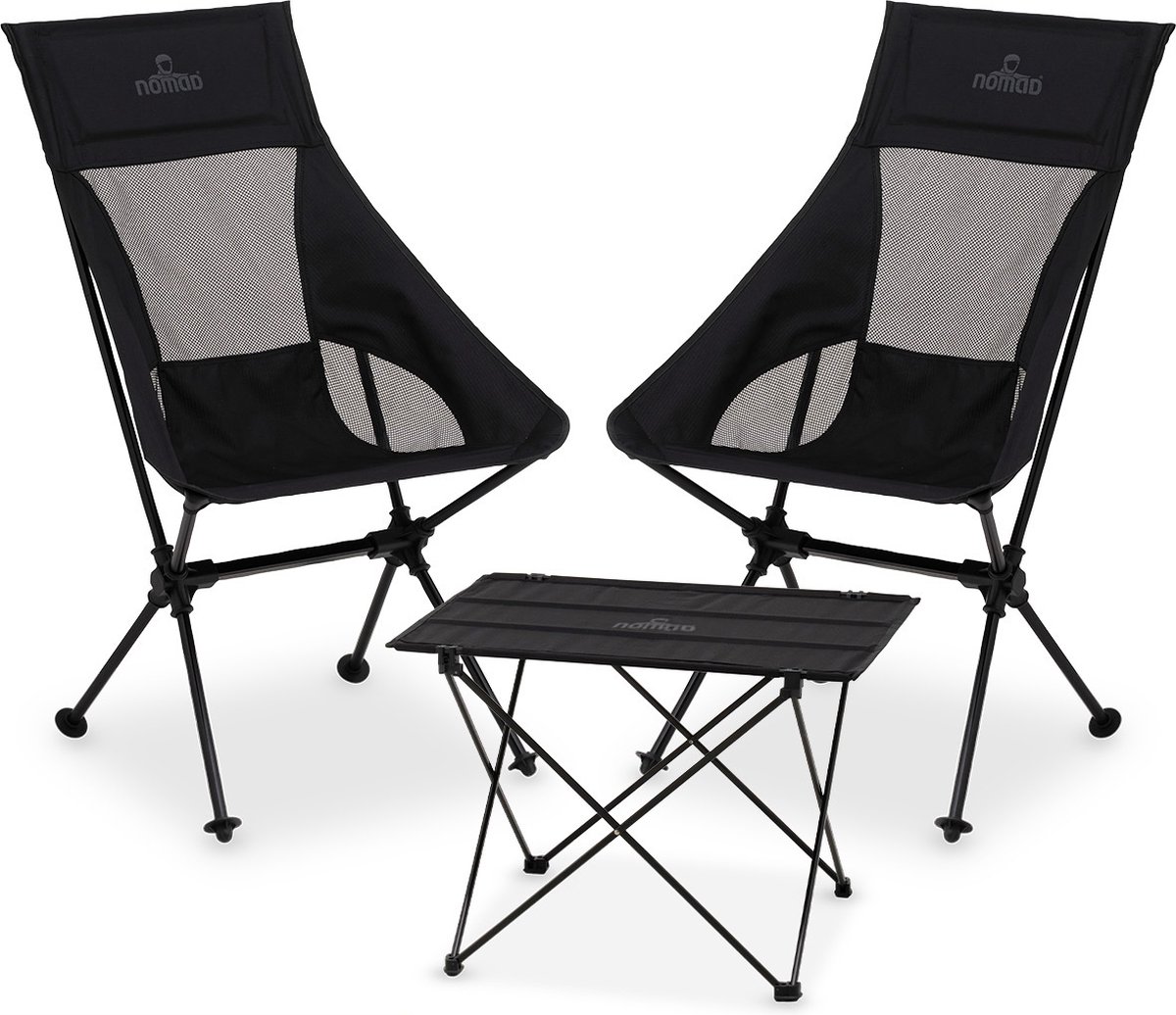 NOMAD® 2x Campingstoel Comfort + Campingtafel (Set) | Lichtgewicht & Compacte Campingset