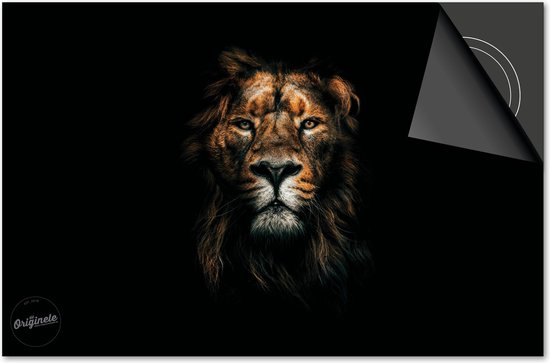 Protection induction 90x52 - Plaque de recouvrement tapis induction - Protection table de cuisson Dietrix - Socle - Animaux - Lion sur noir