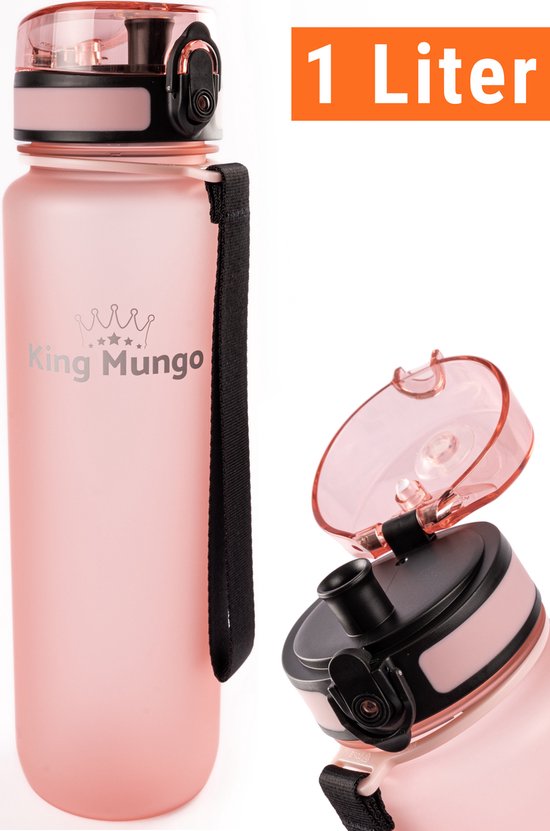 Gourde - 1 litre - Sport Water Bottle Drinking Bottle 1000ml - Rose clair - King Mungo KMDF044