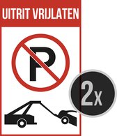 Pictogram/ bord | "Uitrit vrijlaten" | 17 x 27 cm | Dikte: 1 mm | Niet parkeren | Garagepoort | Uitrit vrijlaten | Parkeerverbod | Stilstaan verboden | Rood/ wit | 2 stuks