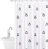 Rideau de douche Funny de pingouin en fibre de polyester, sans moisissure, imperméable, 180 x 180 cm, avec 12 anneaux de rideau de douche, design clair unique