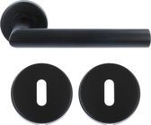ODShop deurkruk Modern haaks op rond rozet mat zwart + sleutelplaatjes