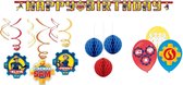 Brandweerman Sam - Versier pakket - Feestartikelen - Kinderfeest - Letter slinger - Plafond swirl hangers - Honeycombs hangdecoratie - Feestballonnen.