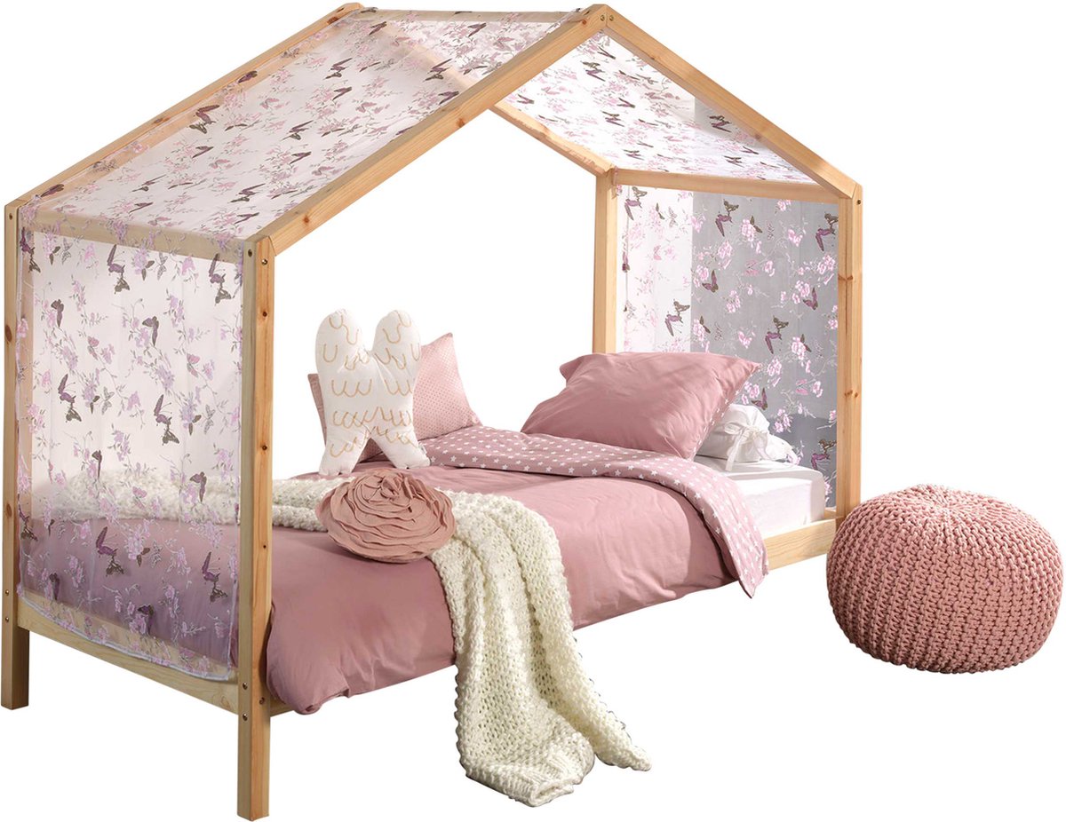 Vipack - Bedhuisje Dallas 3 & voile met vlindermotief - 90x200 - Bruin