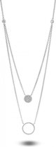 Twice As Nice halsketting in zilver, dubbele ketting, rondje en cirkel met zirkonia Wit 40 cm+5 cm