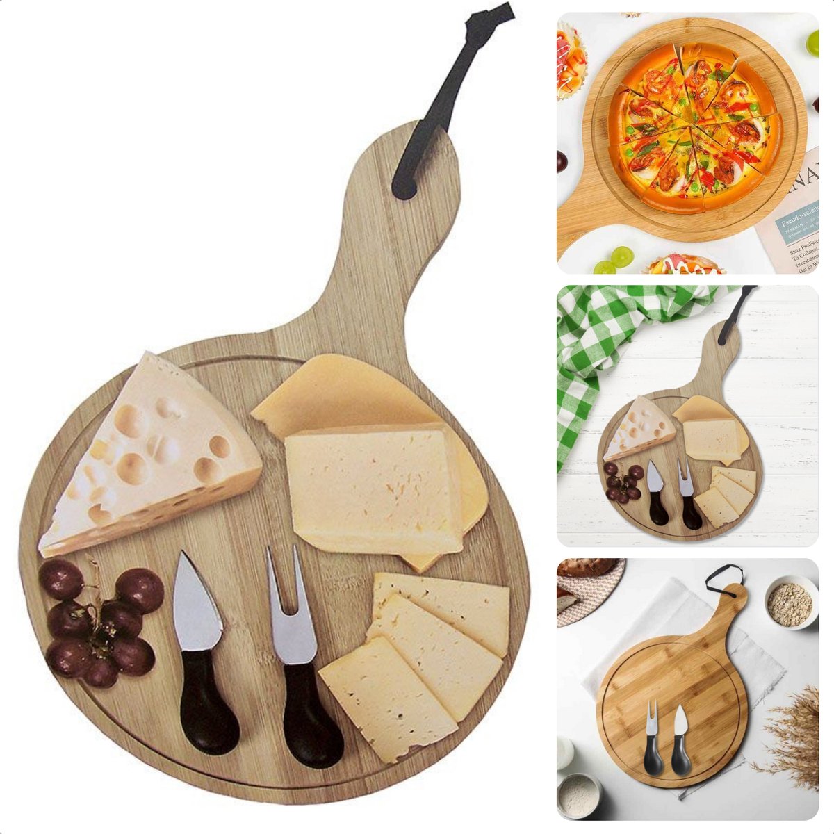 Cheqo® Set à Fromages - Service à Fromage - Bamboe - Ø26x38cm - 1cm d ...