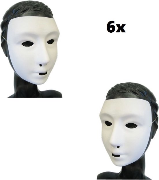 6x Grimeer masker wit kalklaag - Maskers schilderen carnaval thema feest festival