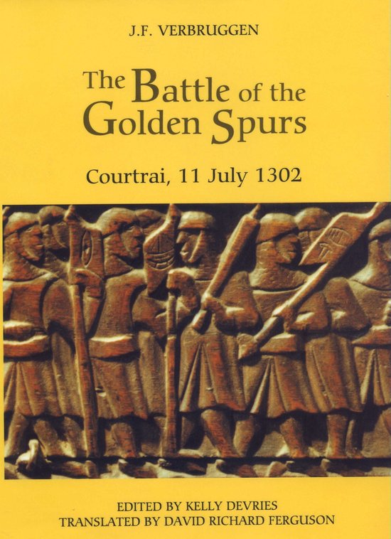 Livre "The Battle of the Golden Spurs, Courtrai, 11 July 1302" avec image de soldats médiévaux.