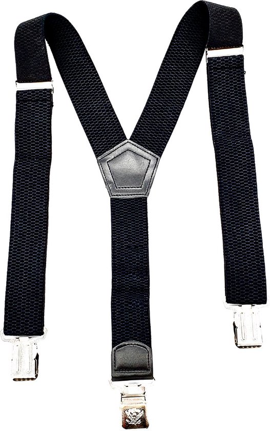 Bretels Zwart - 3 Clips - Met extra stevige, sterke en brede klem die niet losschieten! met een Elastische broekriem Stretch riem Zwart 105 cm