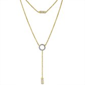Twice As Nice Halsketting in goudkleurig edelstaal, dubbele ketting, buis en cirkel in kristal  45 cm+5 cm
