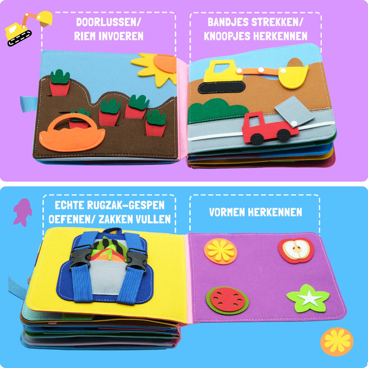 WoodyDoody Motoriek Leerboek xxl Grote uitvoering en extra Dikke Versie 16 Pagina's - Educatief Spel - Sensorisch Speelgoed - Activiteiten Motoriek Map - Ik Leer Kloklezen - Motoriek Speelgoed - Gespen Vast - Montessori Speelgoed - Busy Board — afbeelding 4