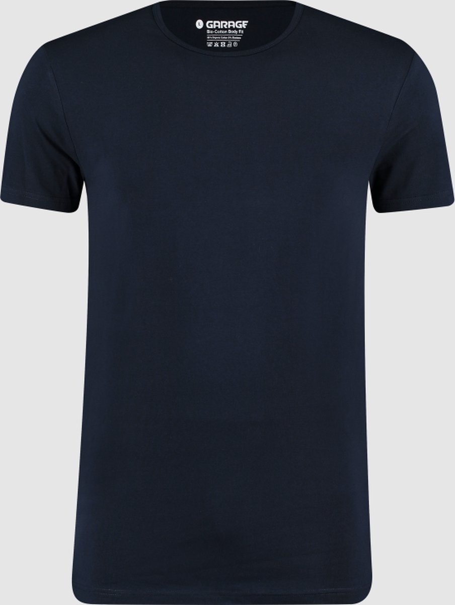 Garage 0221- Bio-Cotton Bodyfit 2-pack T-shirt ronde hals korte mouw navy L 95% organisch katoen 5% elastan