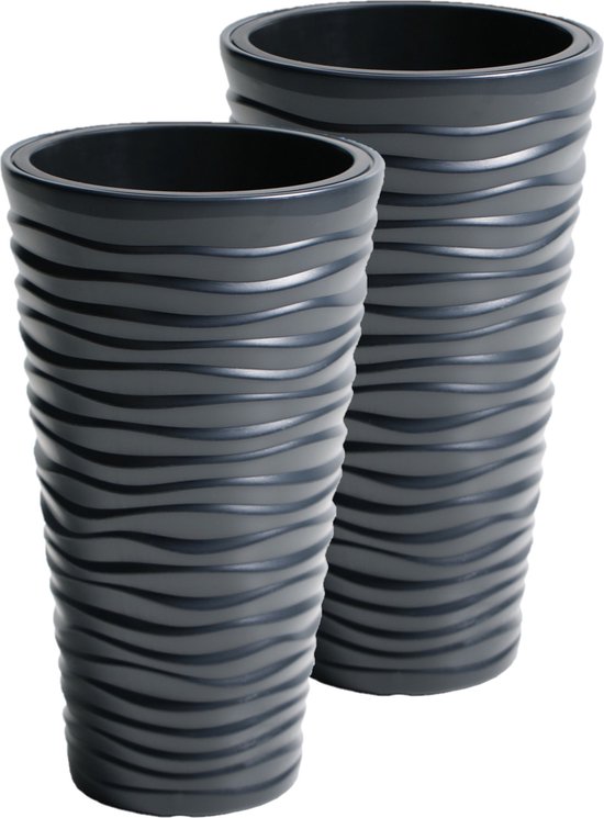 Tymar Bloempot met inzetstuk, bloempot van kunststof, bloempot, plantenbak groot (antraciet DBHEK, diameter 40 cm