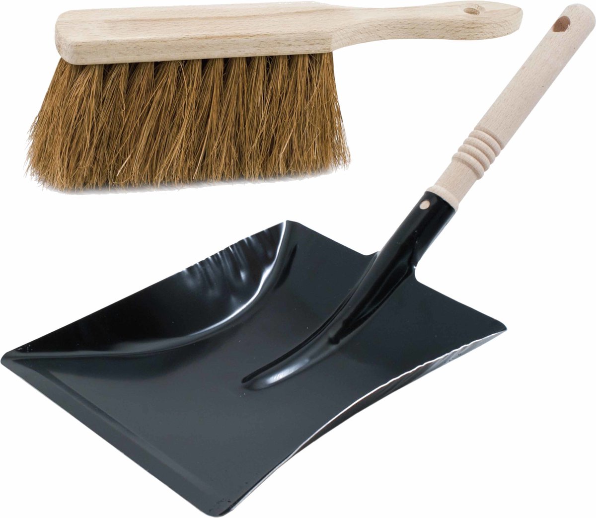 Goedkoopste Stoffer en blik van zwart metaal en kokosvezel voor binnen en buiten - Extra volle stoffers