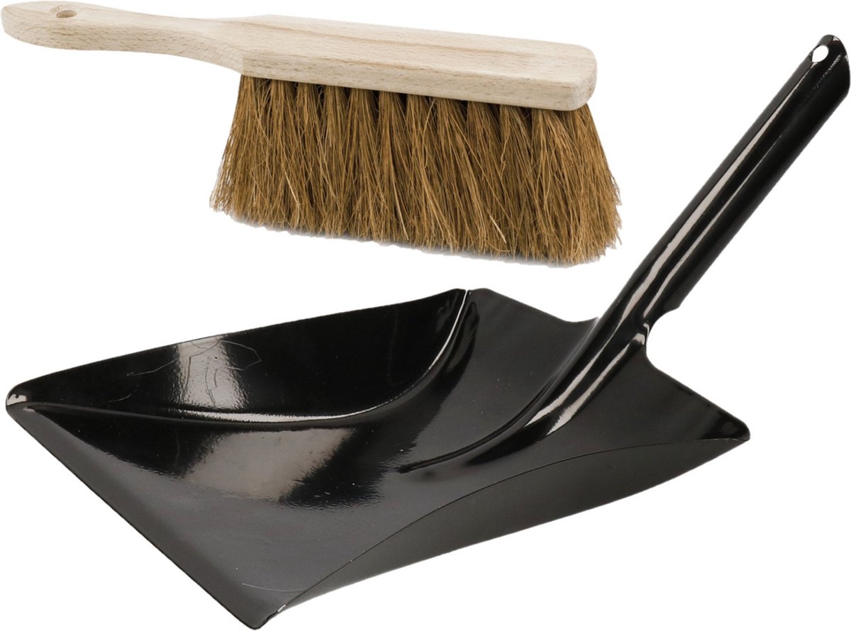 Sorex Stoffer en blik - zwart metaal - en kokosvezel stoffer - voor binnen en buiten - schoonmaken