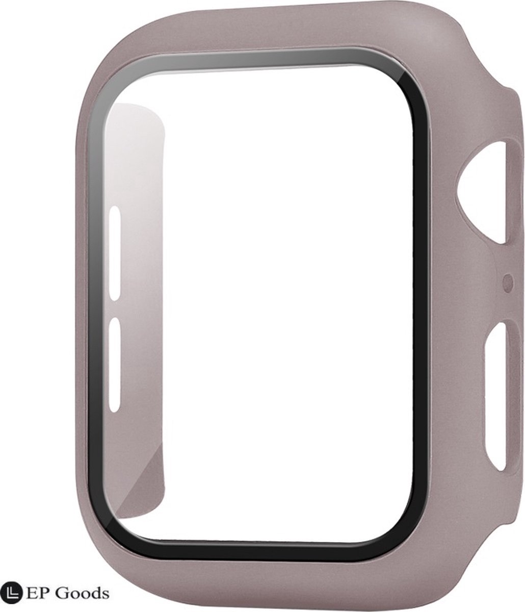 EP Goods - Full Cover/Hoesje - Screen Protector - Geschikt voor Apple Watch Series 7, 8 en 9 41mm - Hardcase - Protection - Bruin