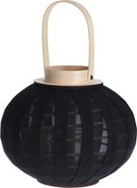 Houten theelichthouder / lantaarn met stof zwart 21 cm - Waxinelichtjeshouder - Windlicht voor kaarsjes van hout