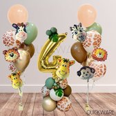 Versiering verjaardag 4 jaar - Thema jungle - 36 stuks - Versiering jongen - Versiering meisje - Kinderverjaardag versiering - Safari - Leeftijdballon 4 jaar - Versiering compleet pakket - Versiering 4 jaar - Birthday animals