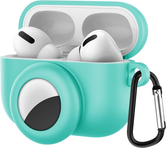 Foto: Jumada siliconen beschermhoesje geschikt voor airpods pro airtag 2 in 1 mint groen