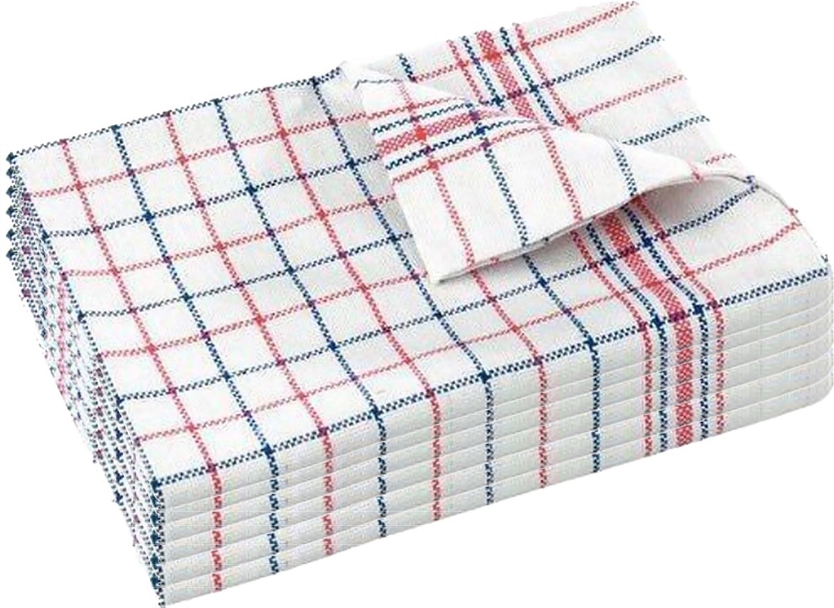 Bol.com Theedoekenset - Glazendoeken - (Set van 6) - Blok Rood-blauw - 65x65 -Geblokt - Blokdoeken - 100% katoen - Horeca Theedo... aanbieding