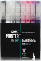 Grog pointer Fashionista set - 8 verfstiften - Waterbasis - Stiftpunten van 2 mm
