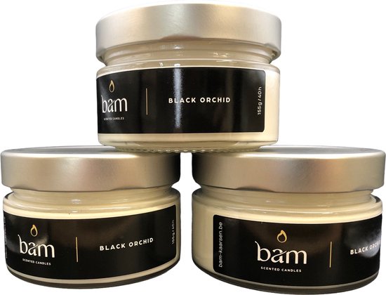 BAM kaarsen - 3 geurkaarsen - zwarte orchidee - 40 branduren per kaars - op basis van zonnebloemwas - moederdag - cadeau - vegan