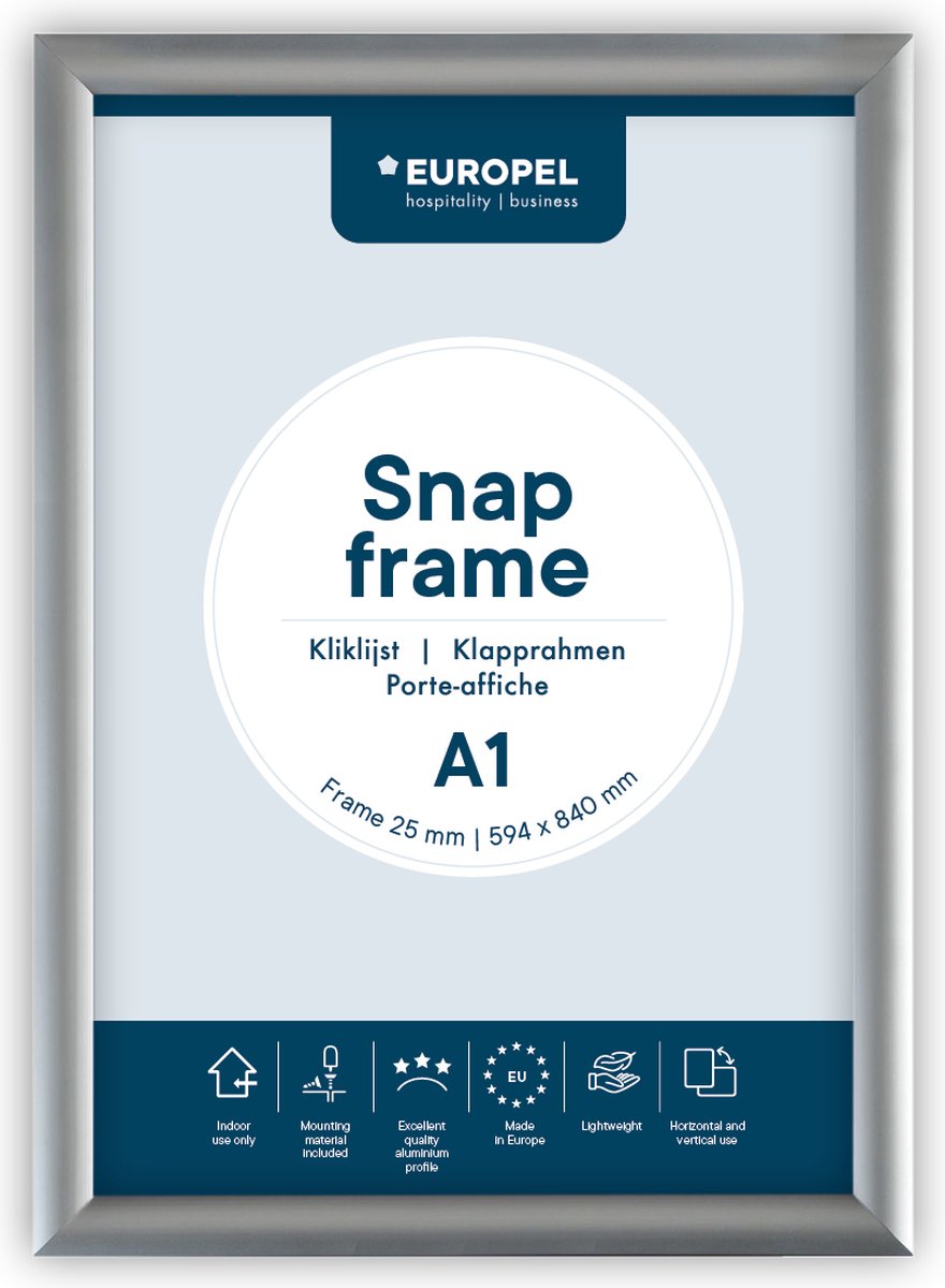 Europel Kliklijst – Posterlijst – A1 – 59,4 x 84 cm – 25mm – Aluminium – Zilver