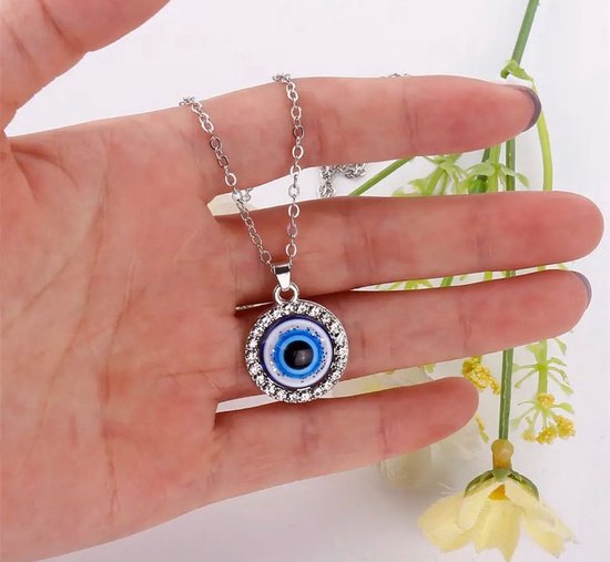 Akyol - Evileye – evil – eye – blauwe evileye – ketting – unisex - zilverkleurig – geluk – bescherming – diepe blauw - boze oog ketting - turkse oog - nazar boncuk - cadeau ketting - cadeau voor vriendin - blauwe oog ketting