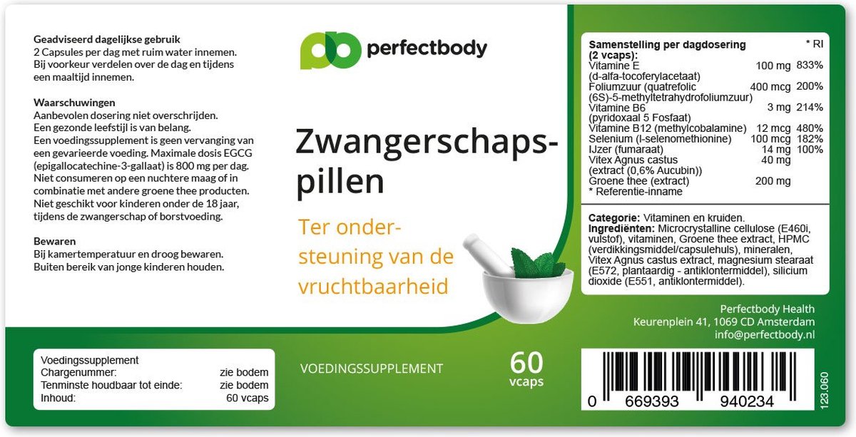 Zwangerschapspillen - 60 Capsules - PerfectBody.nl