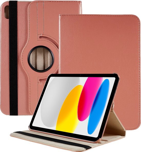 iPad 2022 hoes (10.9 inch) iPad 10e generatie hoesje draaibaar bookcase Rose... bol