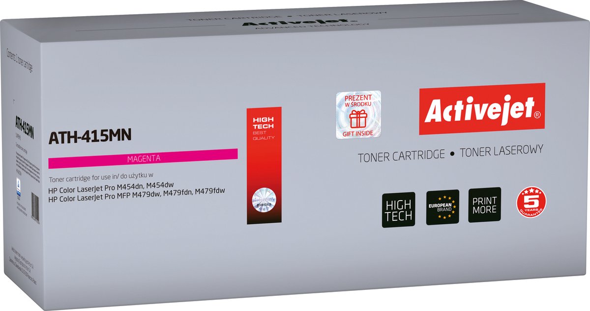 Activejet ATH-415MN tonercartridge voor HP printers; Vervanging HP 415A W2033A; Supreme; 2100 pagina's; Paars, met chip