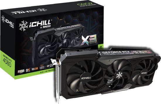 INNO3D GeForce RTX 4080 ICHILL X3 - Videokaart - 16GB GDDR6X - PCIe 4.0 - 1x HDMI 2.1 - 3x DisplayPort 1.4