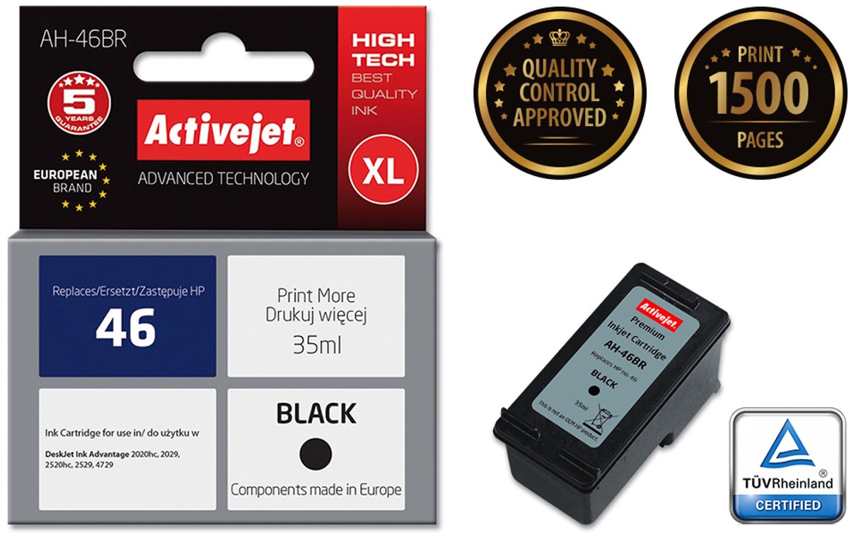 ActiveJet AH-46BR-inkt voor HP-printer; HP 46 CZ637AA-vervanging; Premie; 35 ml; zwart.